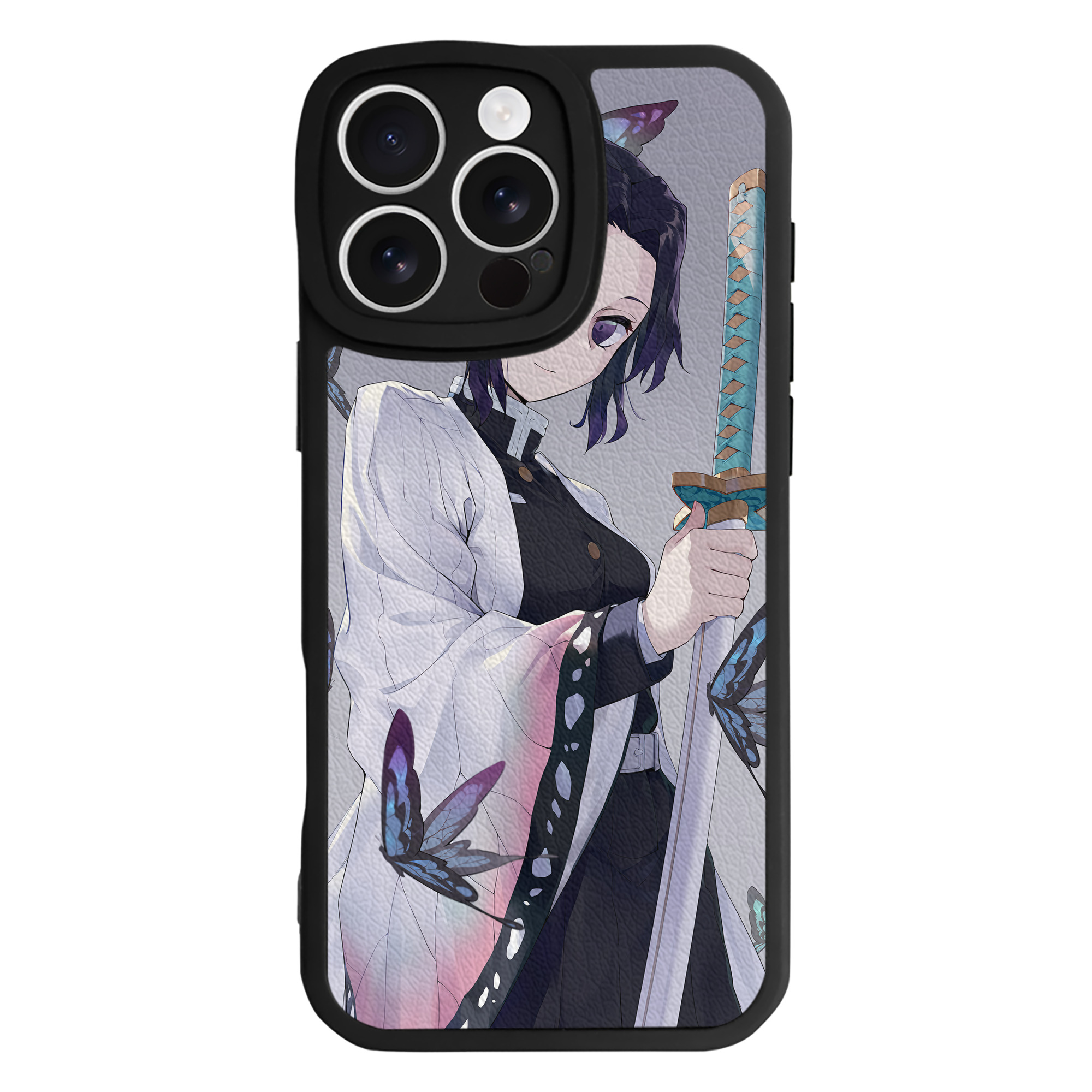 （画像用） 鬼滅の刃（きめつのやいば）蟲柱-胡蝶 しのぶ／こちょう しのぶ Kochou Shinobu 【iPhone 16シリーズ対応】シリコンスマホケース（レザー調） 材質：シリコン
